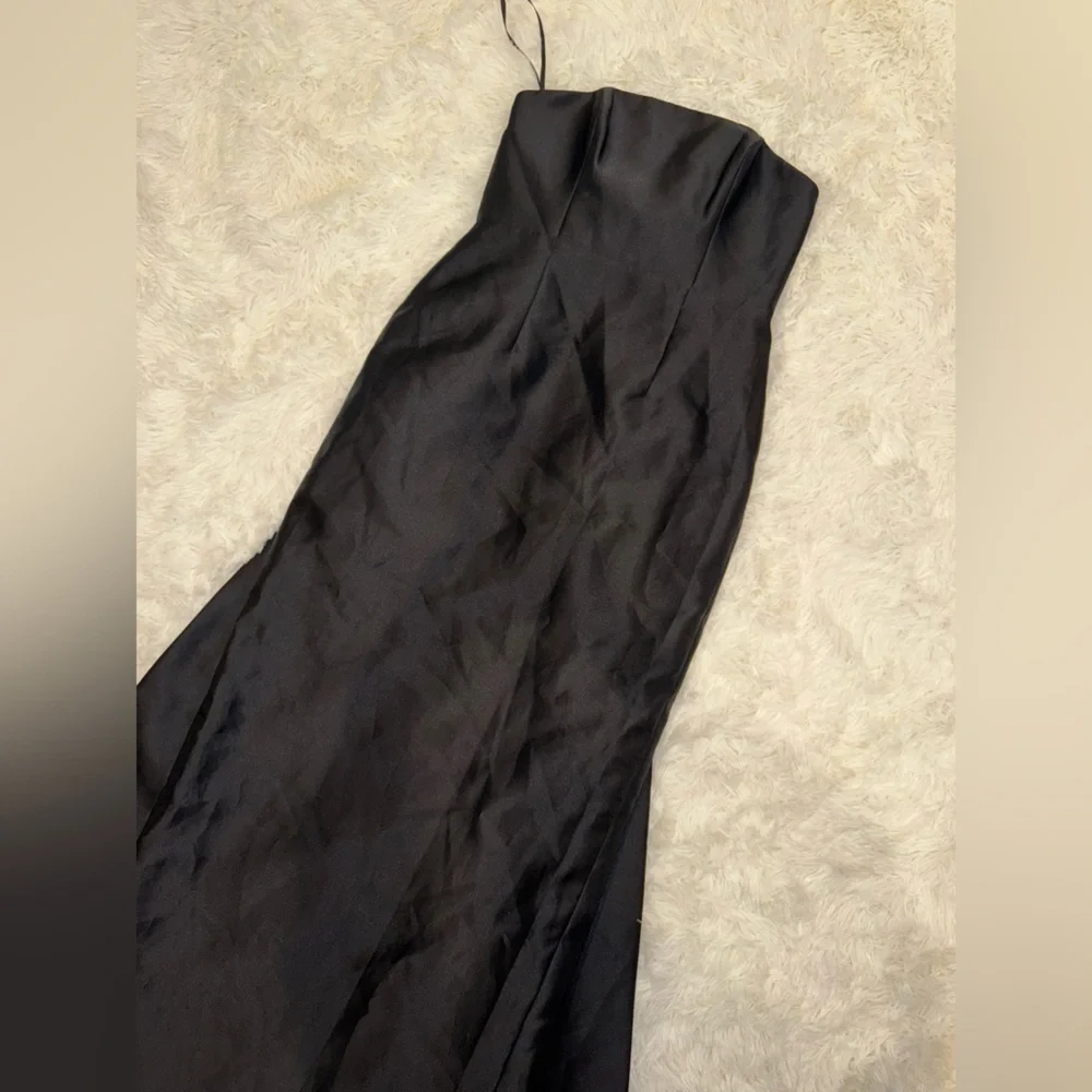 NEW Alfred Sung Strapless Satin Twill Column Gown w/ Removable Train sz 16 Black - Picture 4 of 7